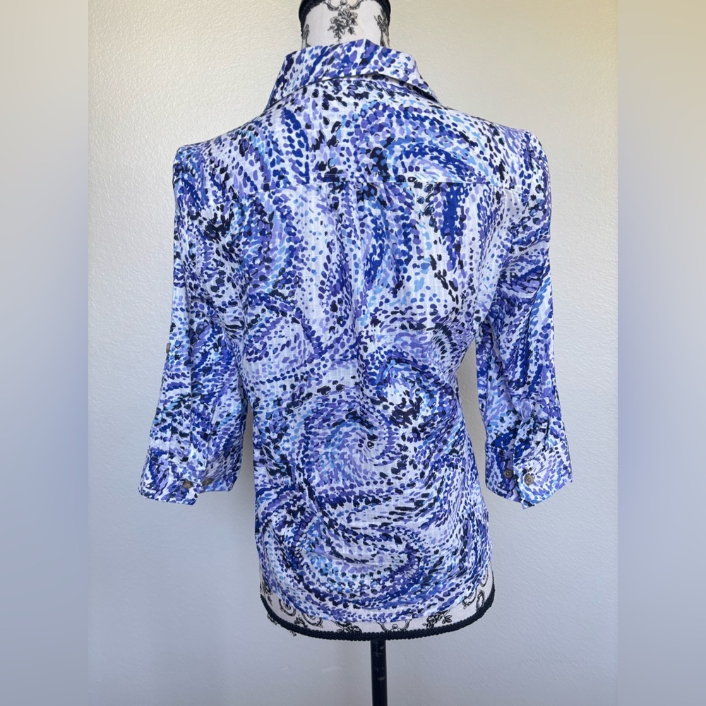 Karen Scott Blue & White Swirl Button-Front Shirt - Picture 8 of 12